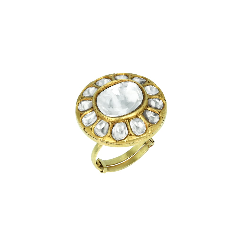 Polki Diamond Ring with Halo of Uncut Diamonds